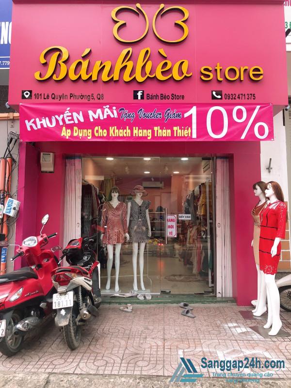 Sang nhanh shop quần áo mặt tiền đường lớn, khu dân cư đông, trung tâm quận 8.