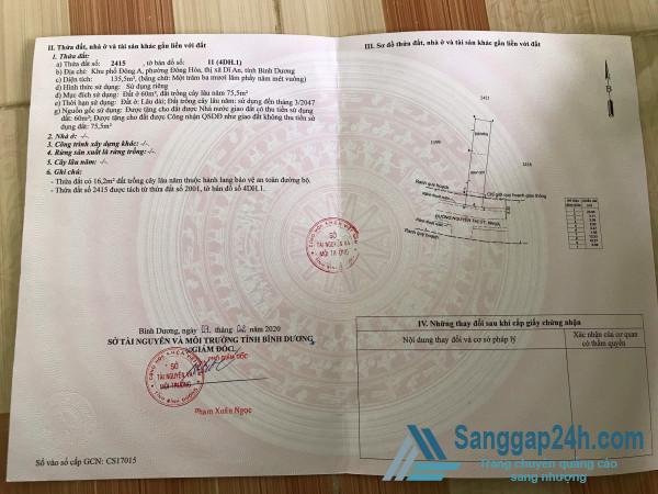 Bán đất tại khu phố A, phường Đông Hòa, thị xã Dĩ An, tỉnh Bình Dương.