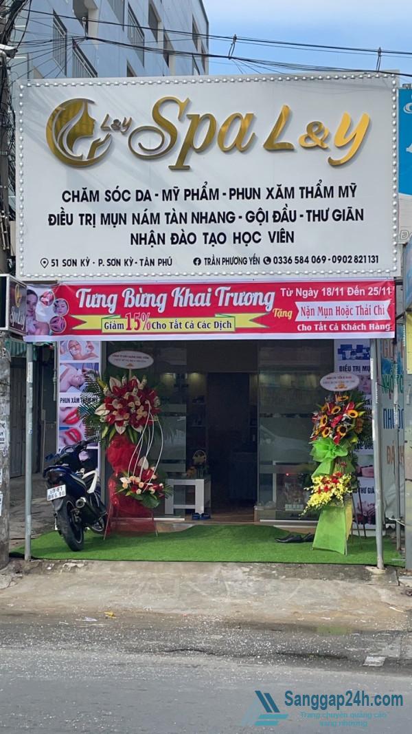 Sang nhượng mặt bằng spa nằm mặt tiền đường Sơn Kỳ, phường Sơn Kỳ, quận Tân Phú. 